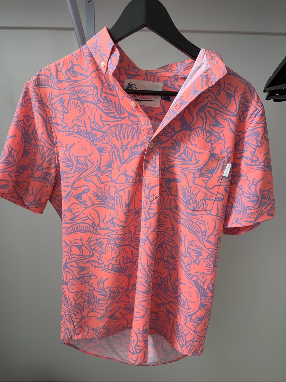 Men's Coral Pink Dinosaur Pattern polo Short-Sleeve Shirt